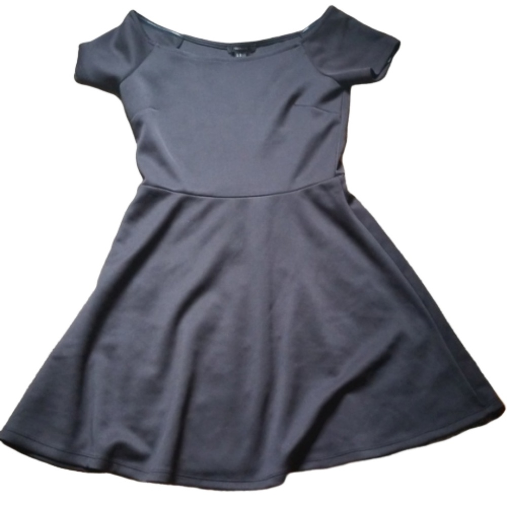 Scuba knit off the shoulder black dress